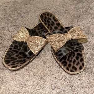 Bling w/ bow leopard jelly sandals